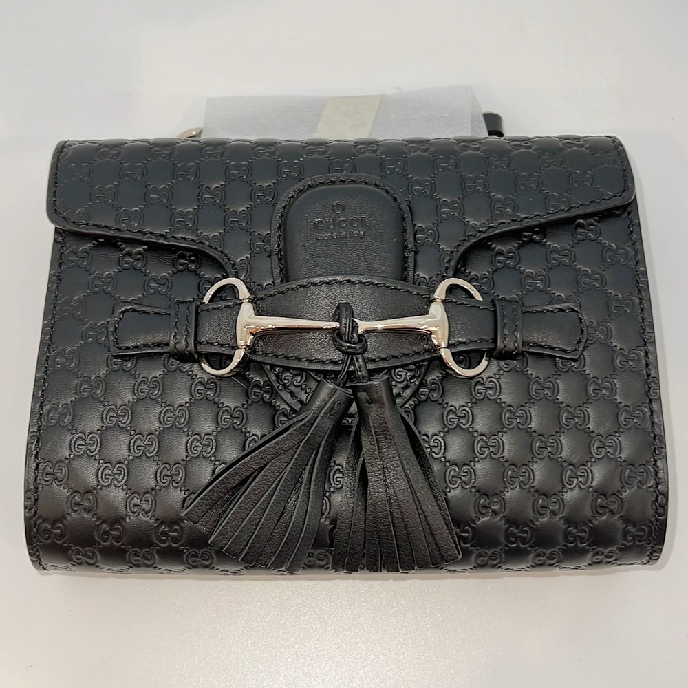 GUCCI BLACK MICROGUCCISSIMA LEATHER MINI EMILY SHOULDER BAG